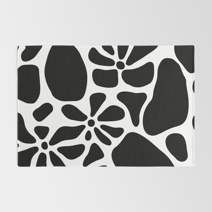 Abstract black and white flower nature art pattern Rug Gallery Image 2