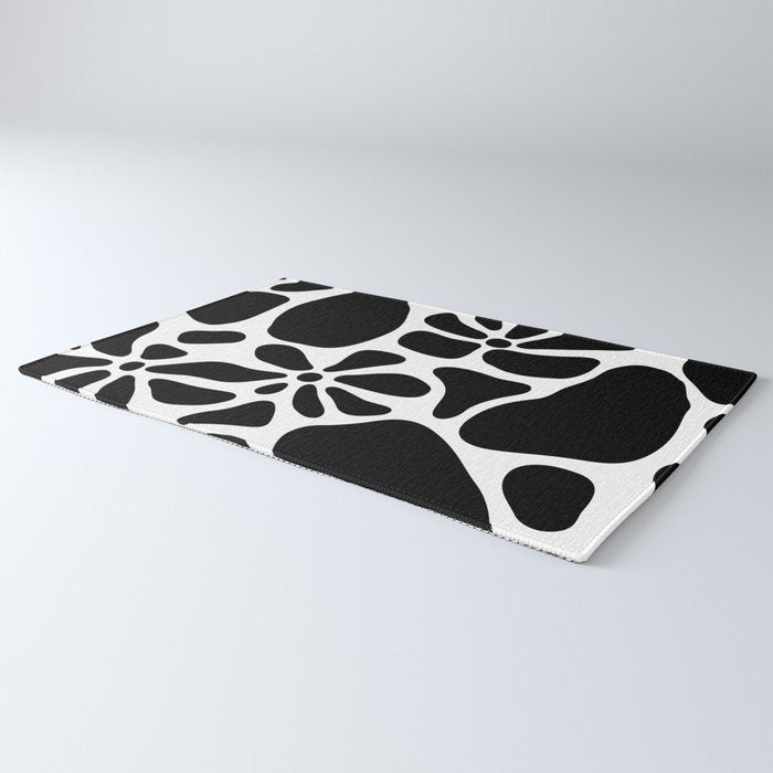 Abstract black and white flower nature art pattern Rug Gallery Image 3
