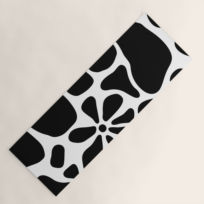 Abstract black and white flower nature art pattern Yoga Mat Gallery Image 1