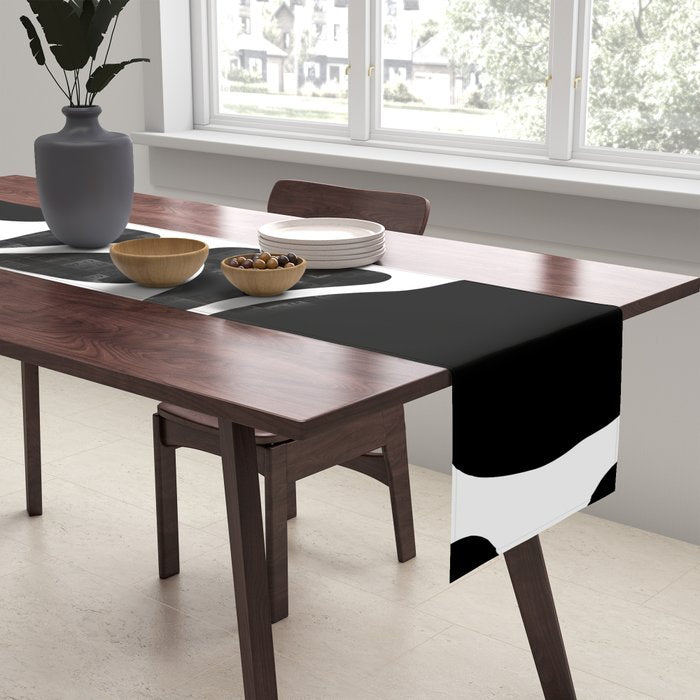 Abstract black and white flower nature art pattern Table Runner Gallery Image 2