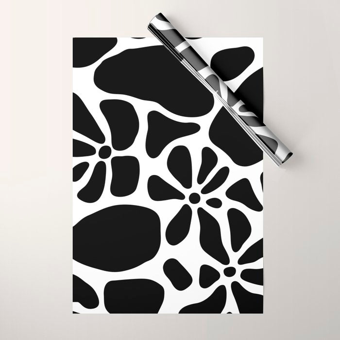 Abstract black and white flower nature art pattern Wrapping Paper Gallery Image 1