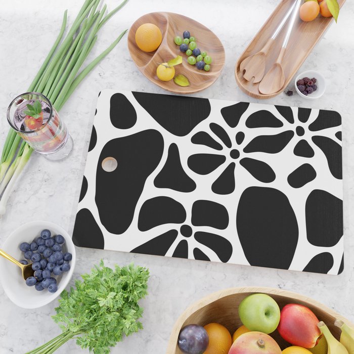Abstract black and white flower nature art pattern Cutting Board Gallery Image 2