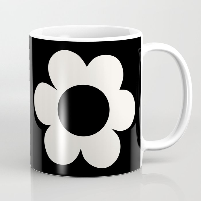 La Fleur | 06 - Retro Floral Print Black And White Flower Coffee Mug Gallery Image 1