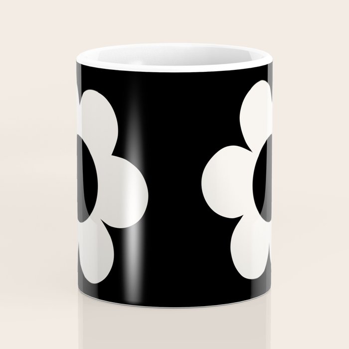 La Fleur | 06 - Retro Floral Print Black And White Flower Coffee Mug Gallery Image 4