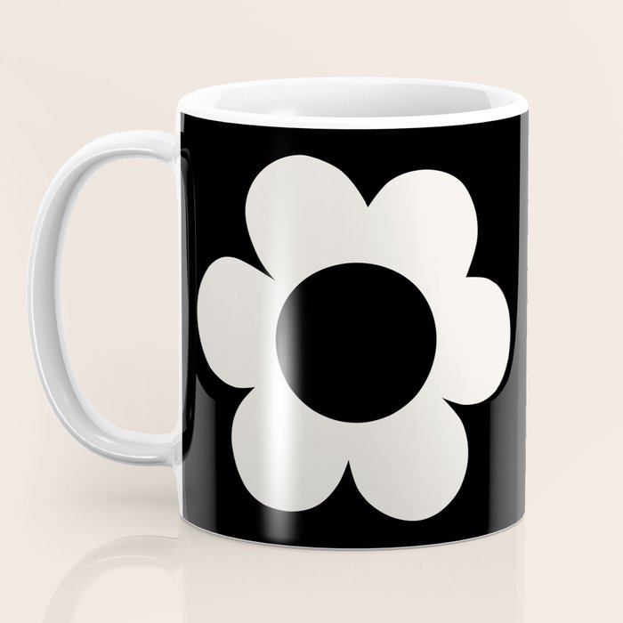 La Fleur | 06 - Retro Floral Print Black And White Flower Coffee Mug Gallery Image 3