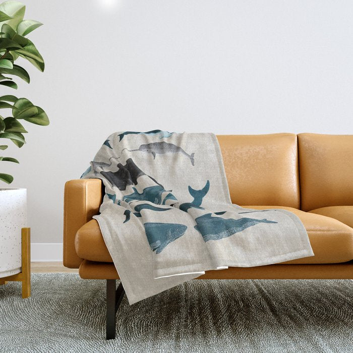 Whales - Pod of Whales Print by Andrea Lauren Throw Blanket Gallery Image 1
