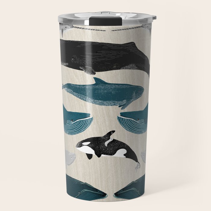 Whales - Pod of Whales Print by Andrea Lauren Travel Mug Gallery Image 1