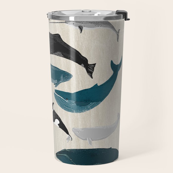 Whales - Pod of Whales Print by Andrea Lauren Travel Mug Gallery Image 2