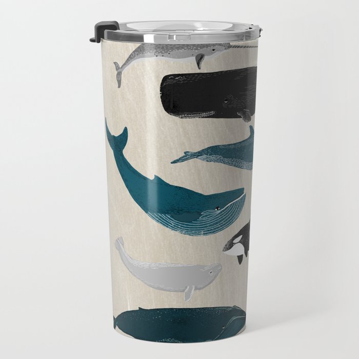 Whales - Pod of Whales Print by Andrea Lauren Travel Mug Gallery Image 3
