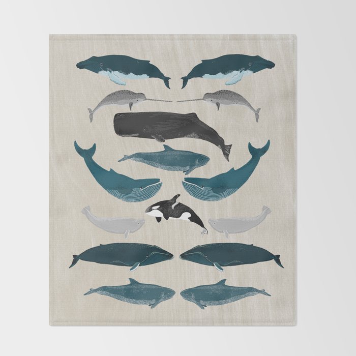 Whales - Pod of Whales Print by Andrea Lauren Throw Blanket Gallery Image 2