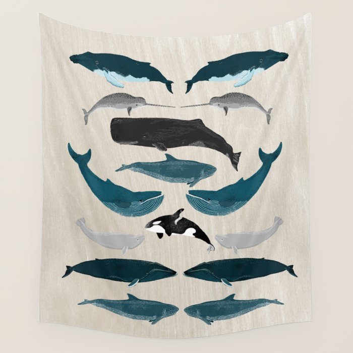 Whales - Pod of Whales Print by Andrea Lauren Wall Tapestry Gallery Image 1