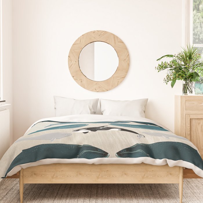 Whales - Pod of Whales Print by Andrea Lauren Duvet Cover Gallery Image 3