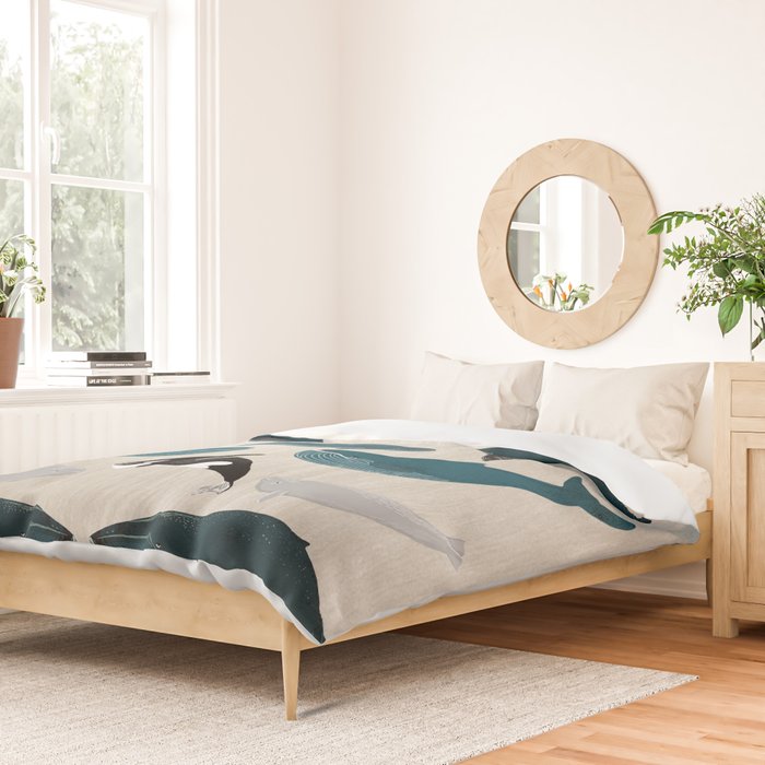 Whales - Pod of Whales Print by Andrea Lauren Duvet Cover Gallery Image 2