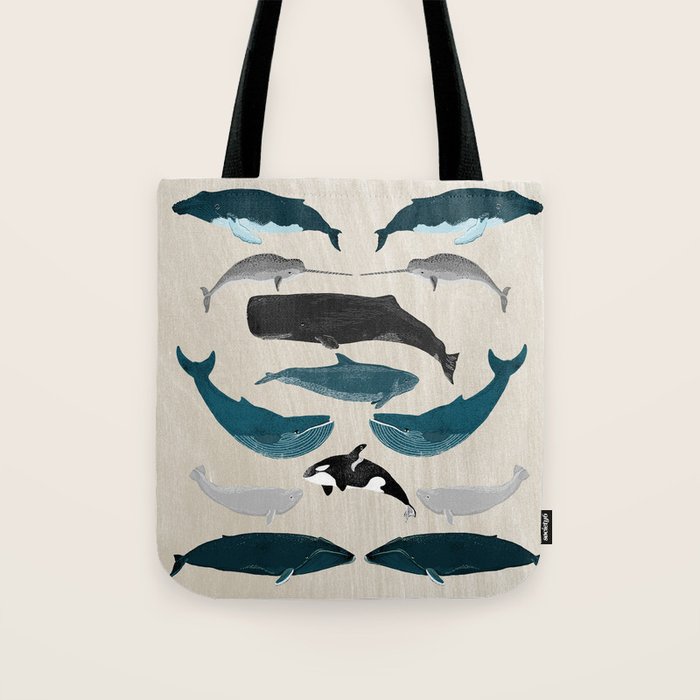 Whales - Pod of Whales Print by Andrea Lauren Tote Bag Gallery Image 1