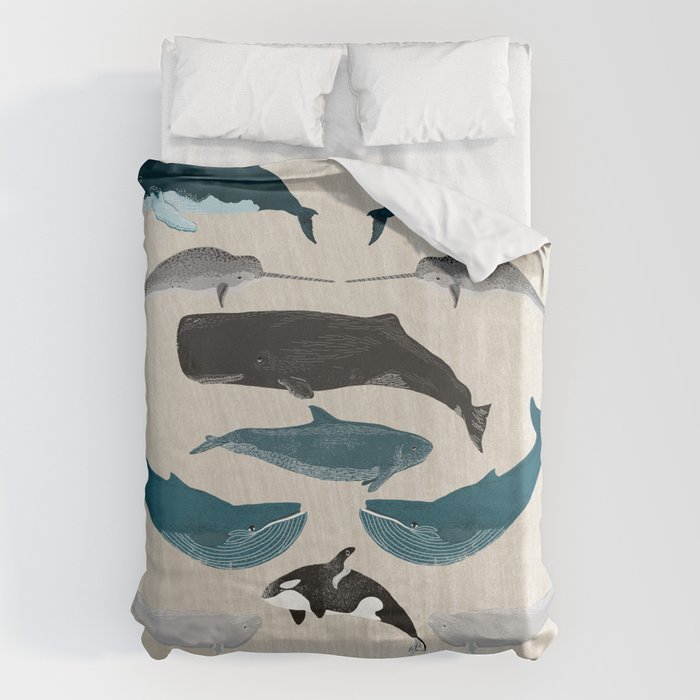 Whales - Pod of Whales Print by Andrea Lauren Duvet Cover Gallery Image 6