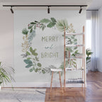 Merry & Bright Watercolor Wreath Wall Mural Gallery Image 1