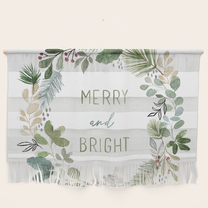 Merry & Bright Watercolor Wreath Wall Hanging Gallery Image 1