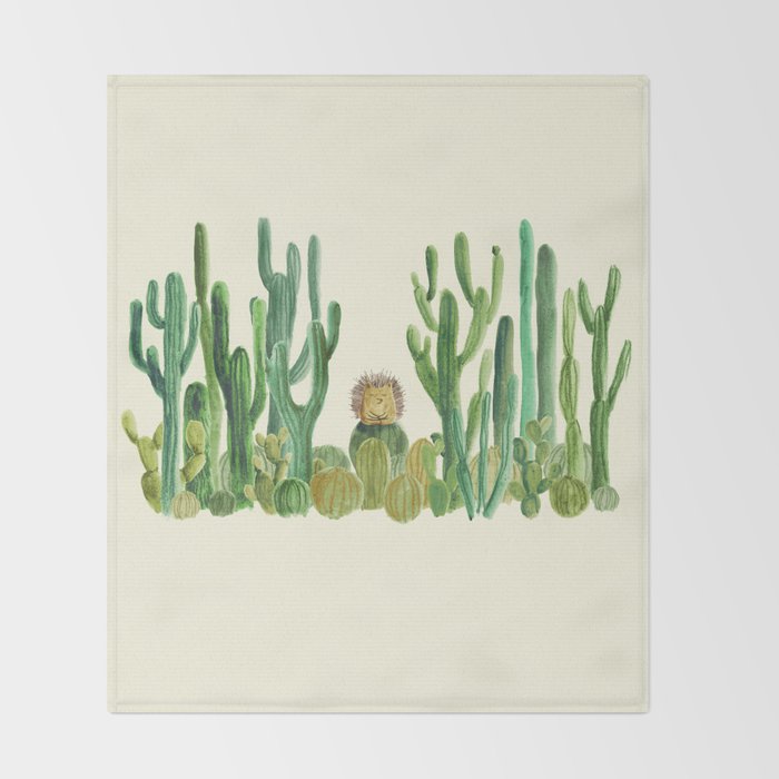 In my happy place - hedgehog meditating in cactus jungle Throw Blanket Gallery Image 2