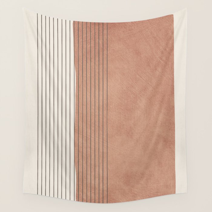 Terracotta Minimalist Lines Artwork Wall Tapestry Gallery Image 4