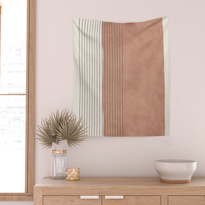 Terracotta Minimalist Lines Artwork Wall Tapestry Gallery Image 2