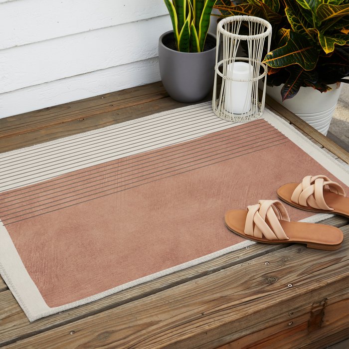 Terracotta Minimalist Lines Artwork Outdoor Rug Gallery Image 2
