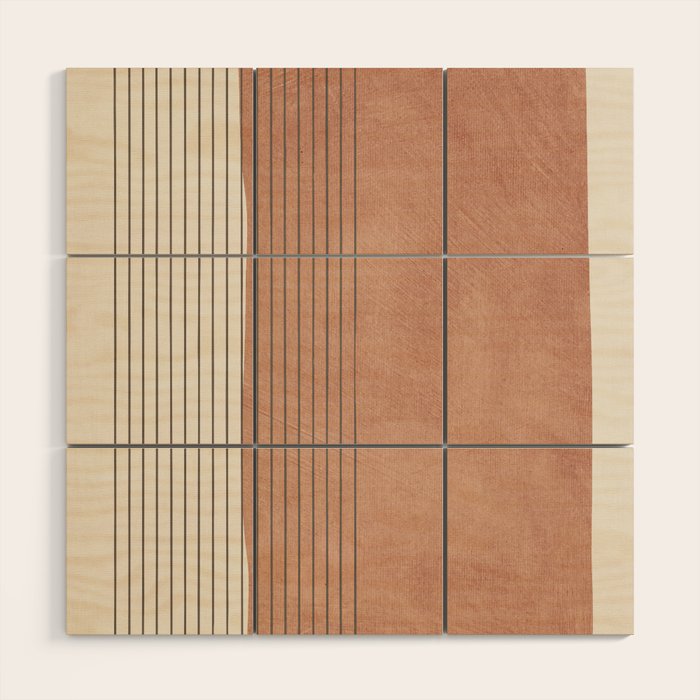 Terracotta Minimalist Lines Artwork Wood Wall Art Gallery Image 1