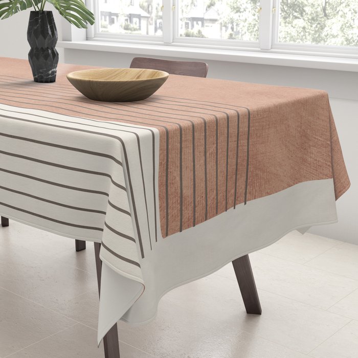 Terracotta Minimalist Lines Artwork Tablecloth Gallery Image 3