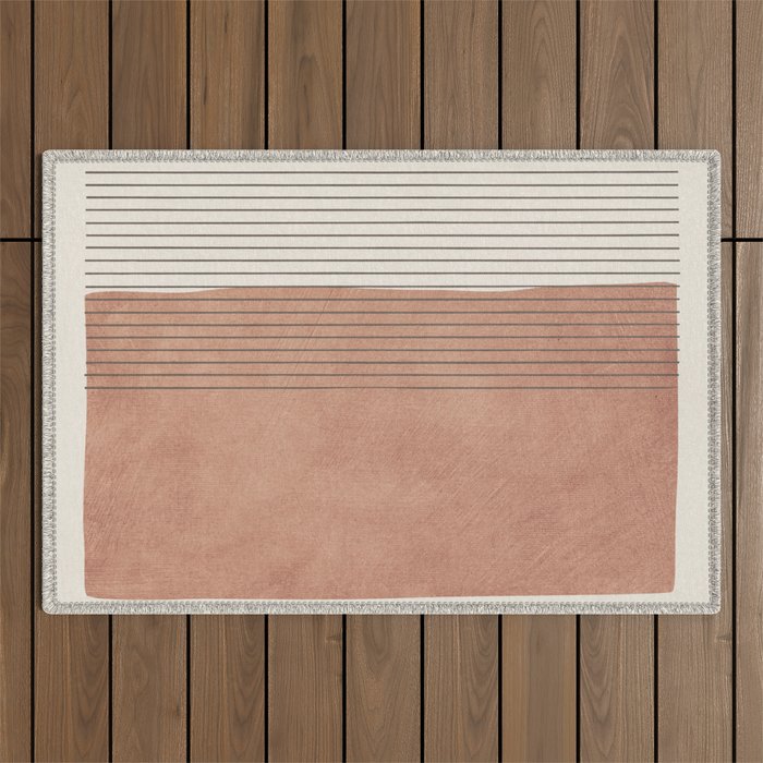 Terracotta Minimalist Lines Artwork Outdoor Rug Gallery Image 1