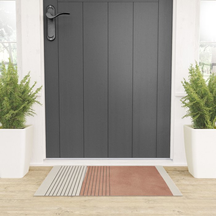 Terracotta Minimalist Lines Artwork Welcome Mat Gallery Image 3