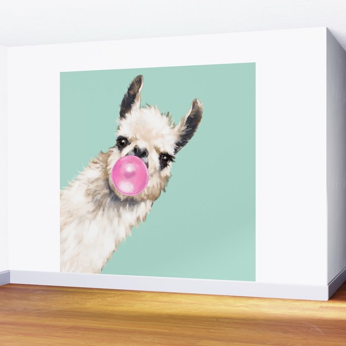 Bubblegum Sneaky Llama in Green Wall Mural Gallery Image 2