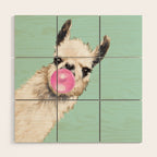 Bubblegum Sneaky Llama in Green Wood Wall Art Gallery Image 1