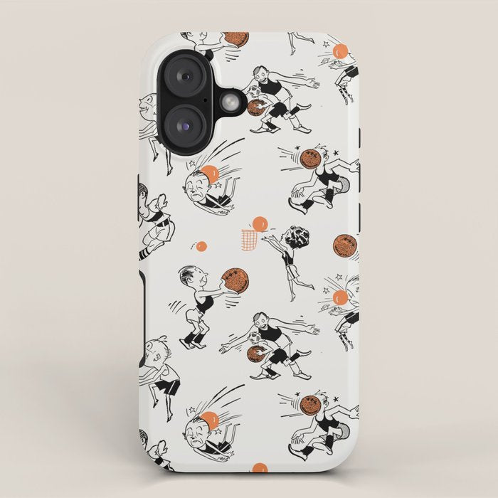 Basketball Fun Comic Illustration Pattern with Balls on Grey Background iPhone Case Gallery Image 1