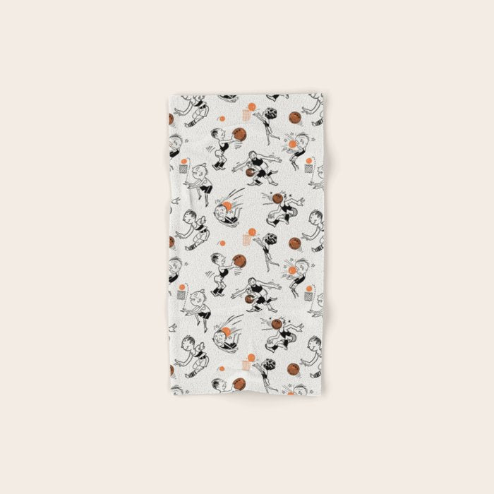 Basketball Fun Comic Illustration Pattern with Balls on Grey Background Bath Towel Gallery Image 1