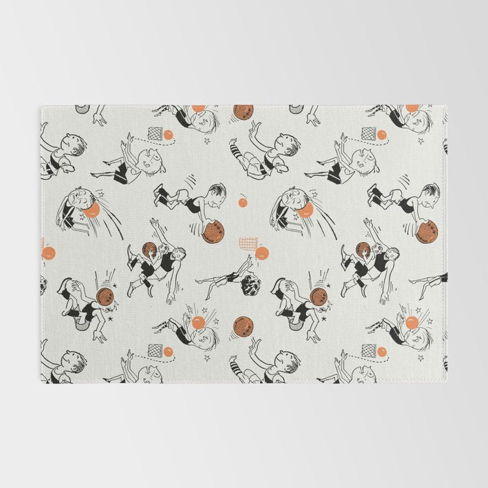Basketball Fun Comic Illustration Pattern with Balls on Grey Background Rug Gallery Image 2