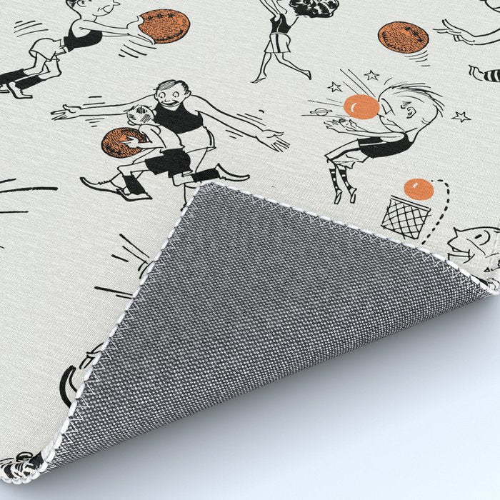 Basketball Fun Comic Illustration Pattern with Balls on Grey Background Rug Gallery Image 4