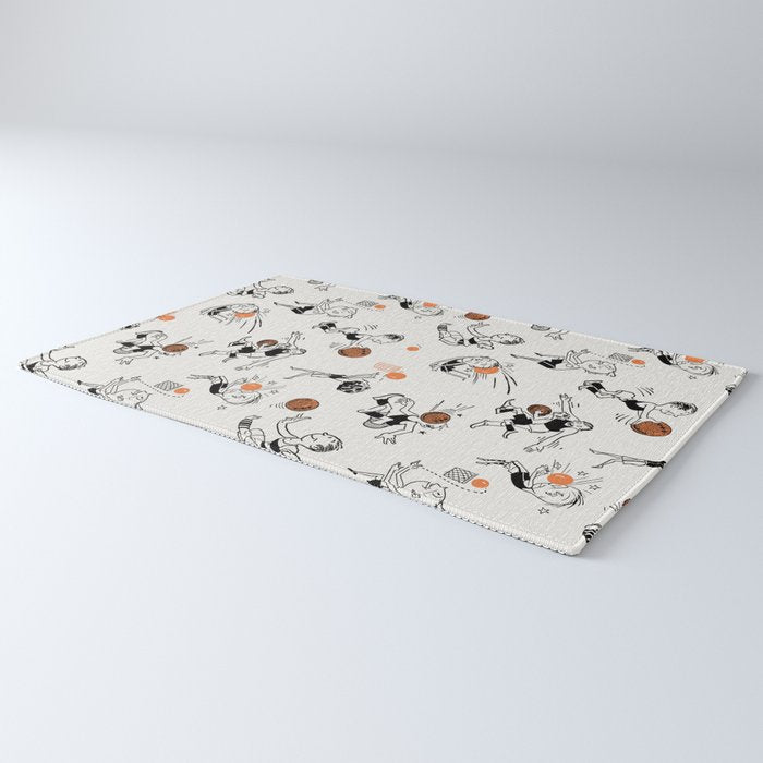 Basketball Fun Comic Illustration Pattern with Balls on Grey Background Rug Gallery Image 3