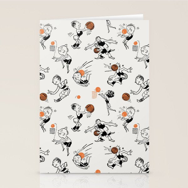 Basketball Fun Comic Illustration Pattern with Balls on Grey Background Stationery Card Gallery Image 2