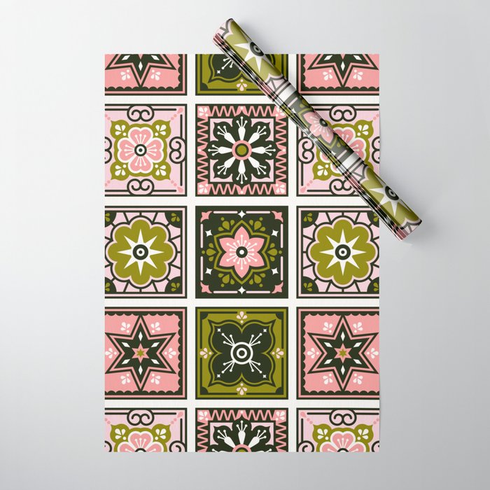 Talavera Mexican Tile - Blush & Sage Palette Wrapping Paper Gallery Image 1