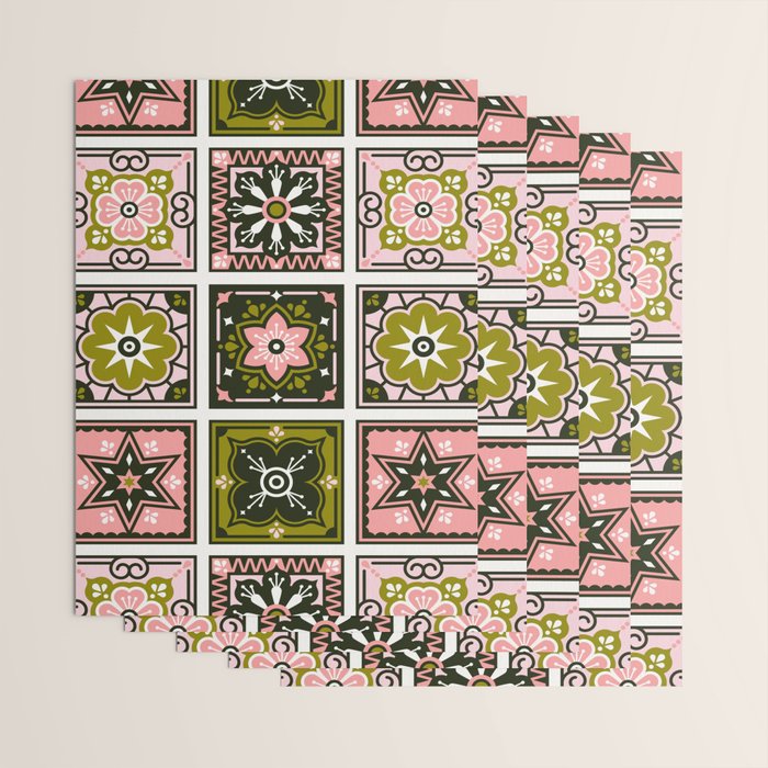Talavera Mexican Tile - Blush & Sage Palette Wrapping Paper Gallery Image 3
