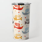 Festive Birds retro pattern Travel Mug Gallery Image 1