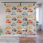 Festive Birds retro pattern Wall Mural Gallery Image 1