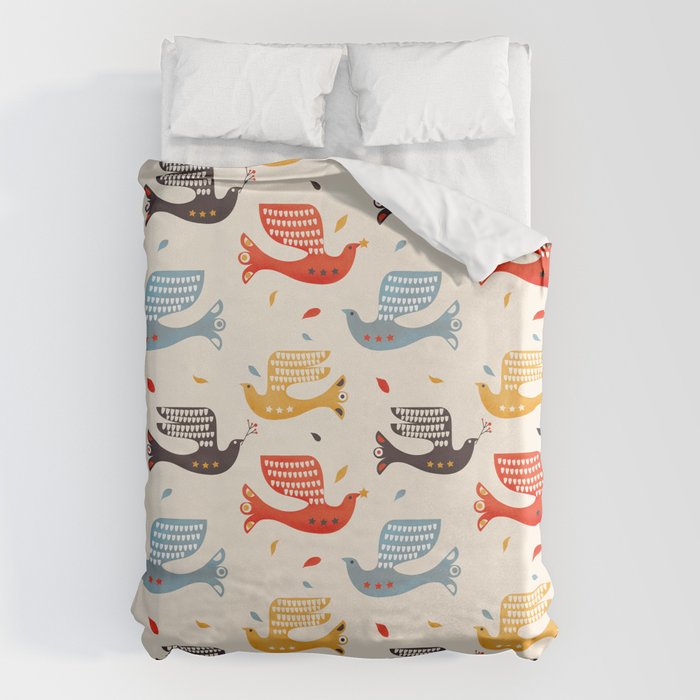 Festive Birds retro pattern Duvet Cover Gallery Image 6