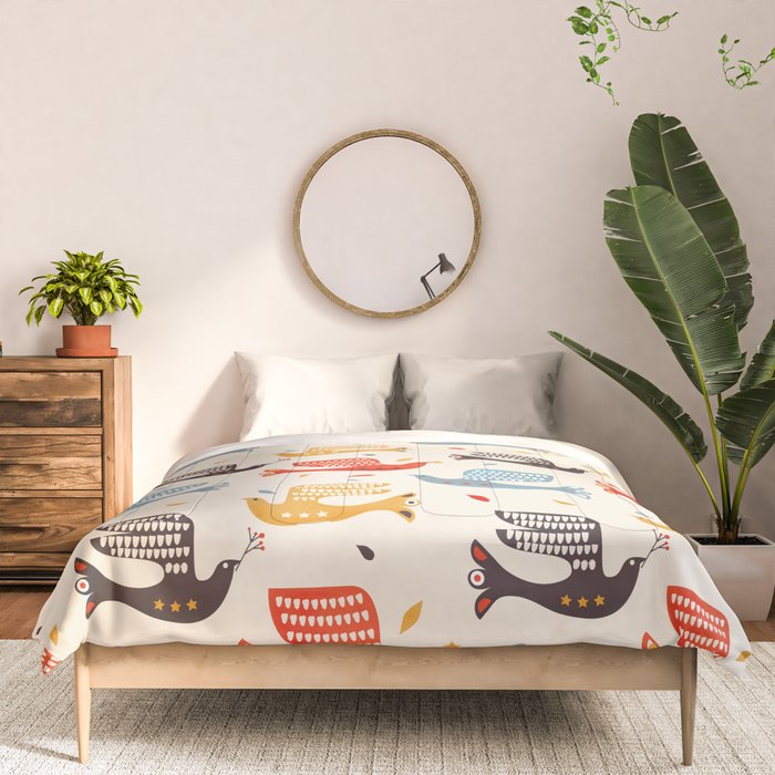 Festive Birds retro pattern Comforter Gallery Image 3