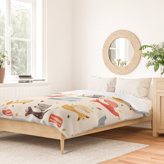 Festive Birds retro pattern Duvet Cover Gallery Image 2