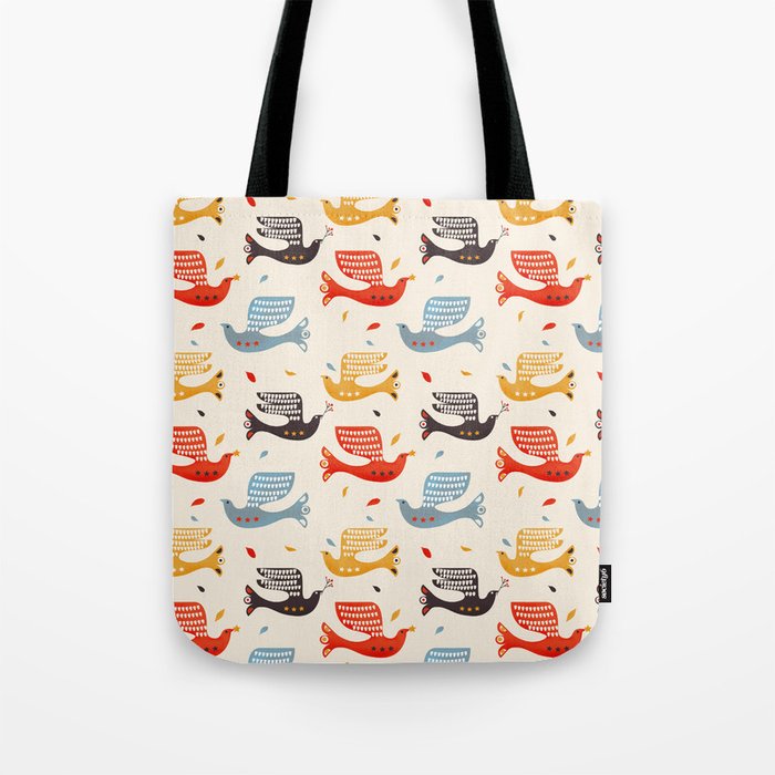 Festive Birds retro pattern Tote Bag Gallery Image 1