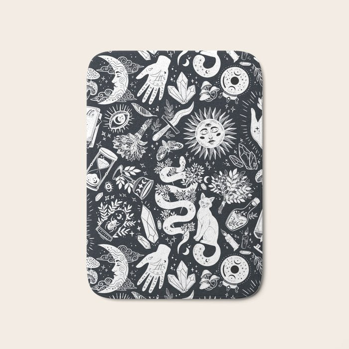 Witchy Things In Black And White Bath Mat Gallery Image 1