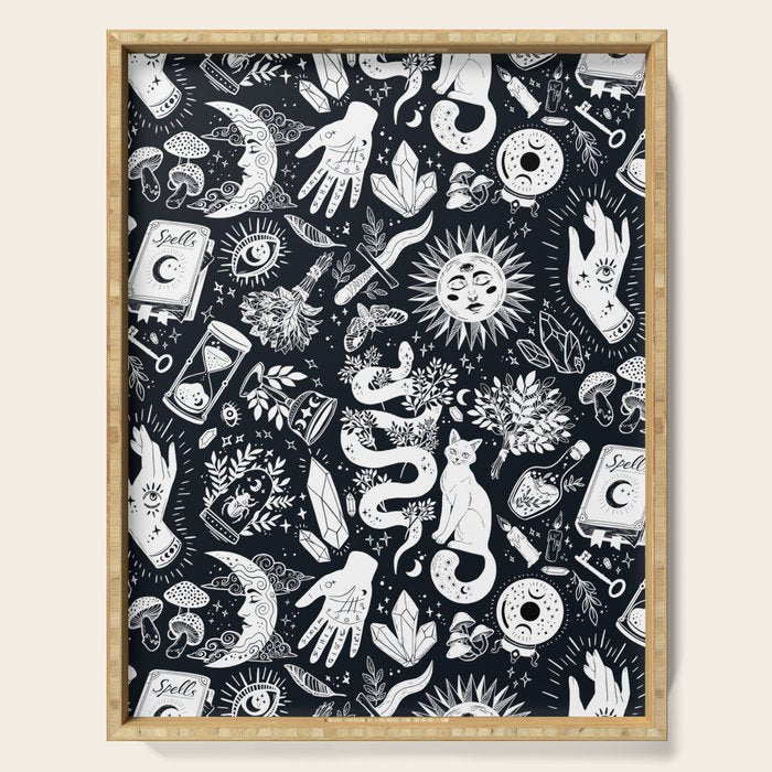 Witchy Things In Black And White Serving Tray Gallery Image 1