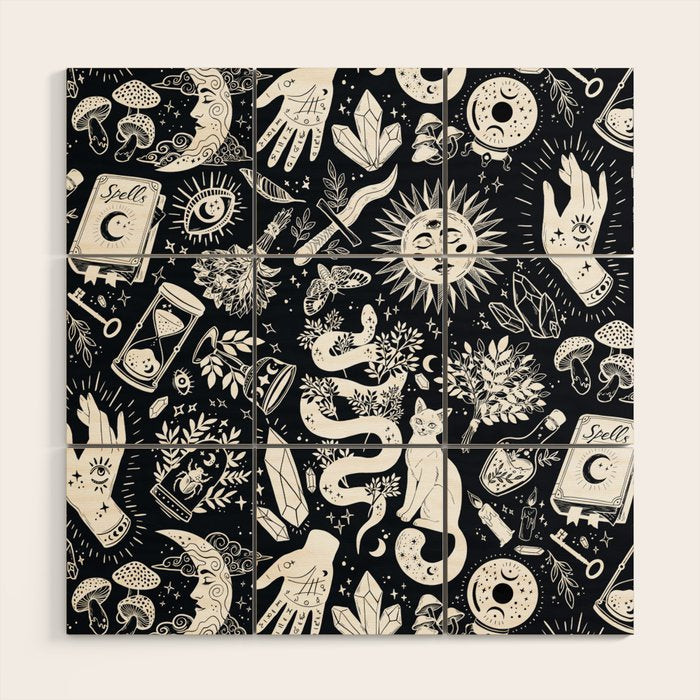 Witchy Things In Black And White Wood Wall Art Gallery Image 1