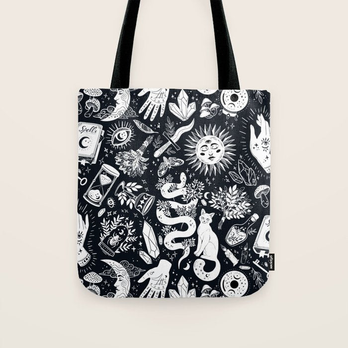 Witchy Things In Black And White Tote Bag Gallery Image 1