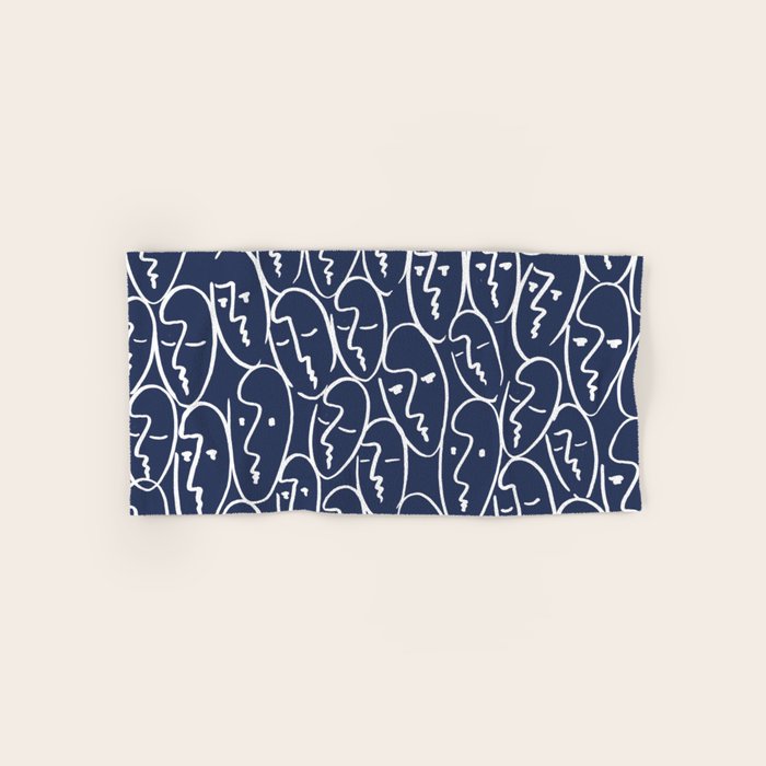 faces (navy) Bath Towel Gallery Image 1